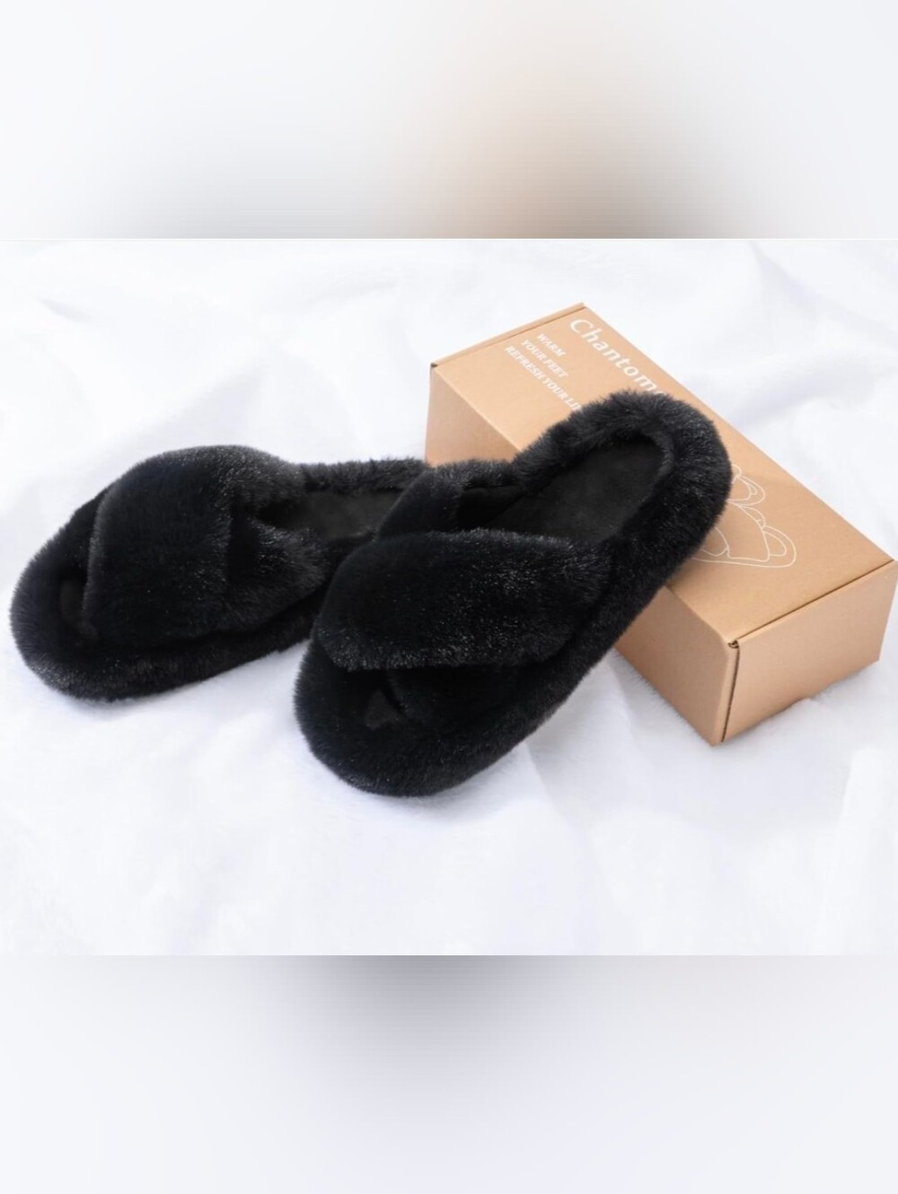 Chantomoo Women's Blue Memory Foam Faux Fur Lined Open Toe Slippers for Women